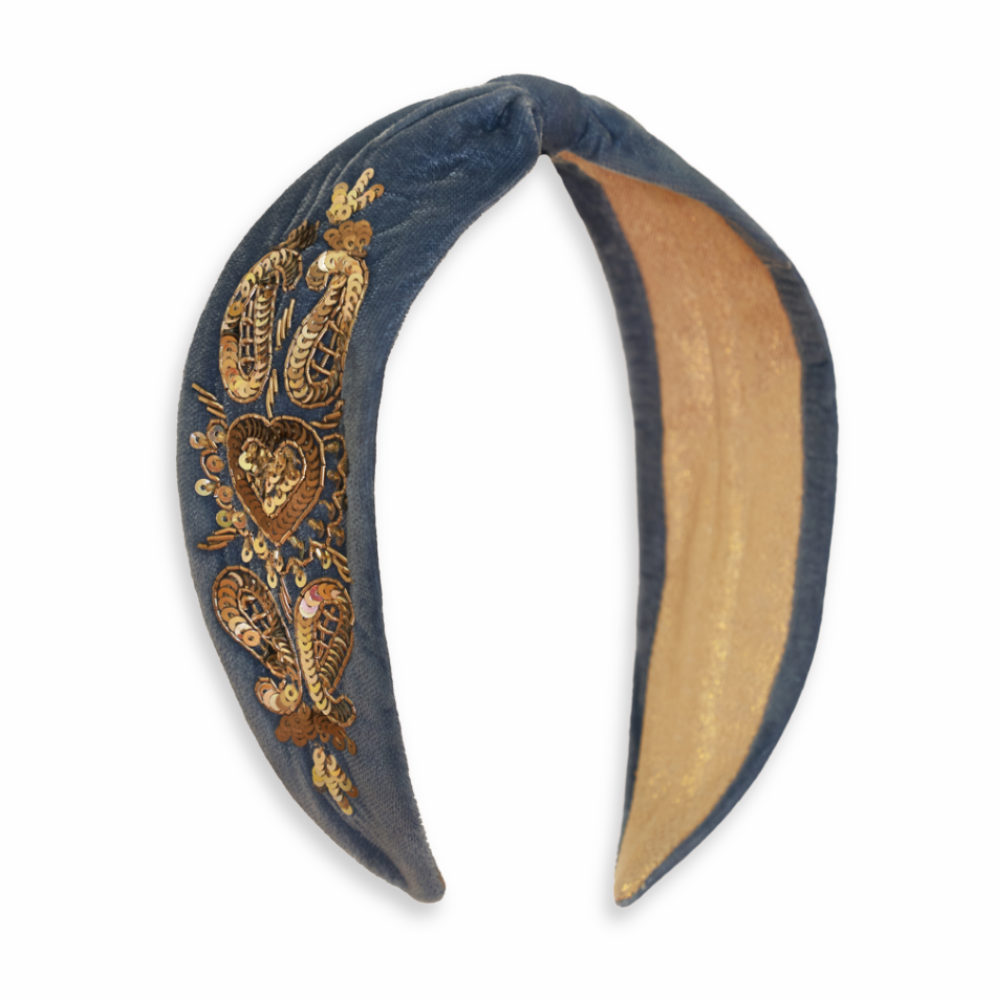 Royal Blue Heart Velvet Embellished Headband