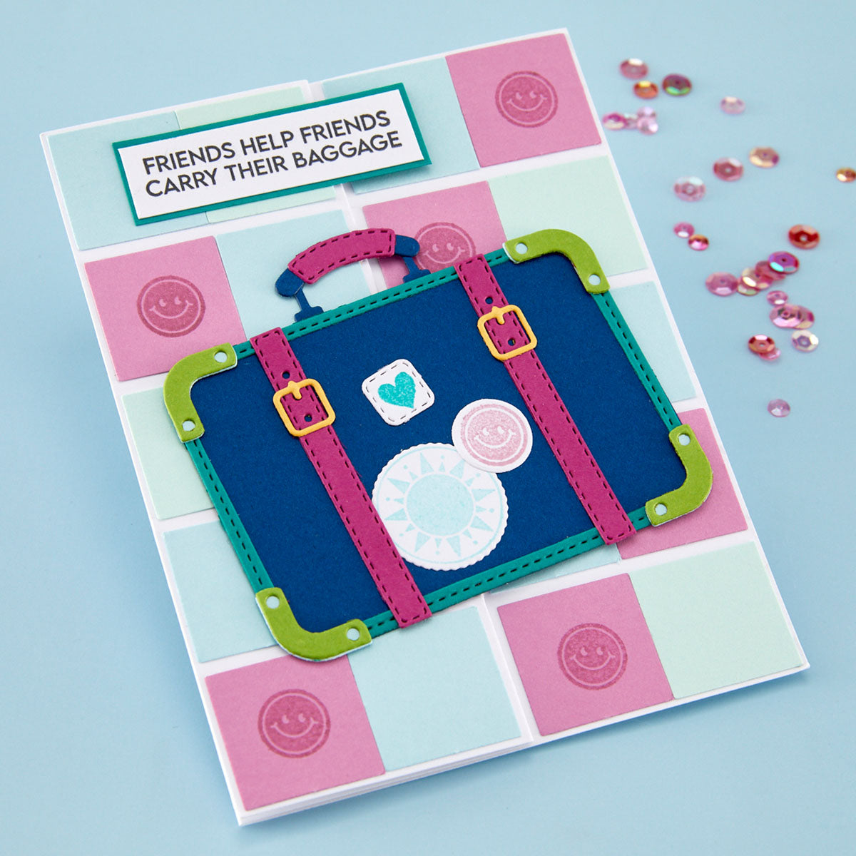 Retro Suitcase and Sentiments Stamp + Die Set | Sheri Ballantyne