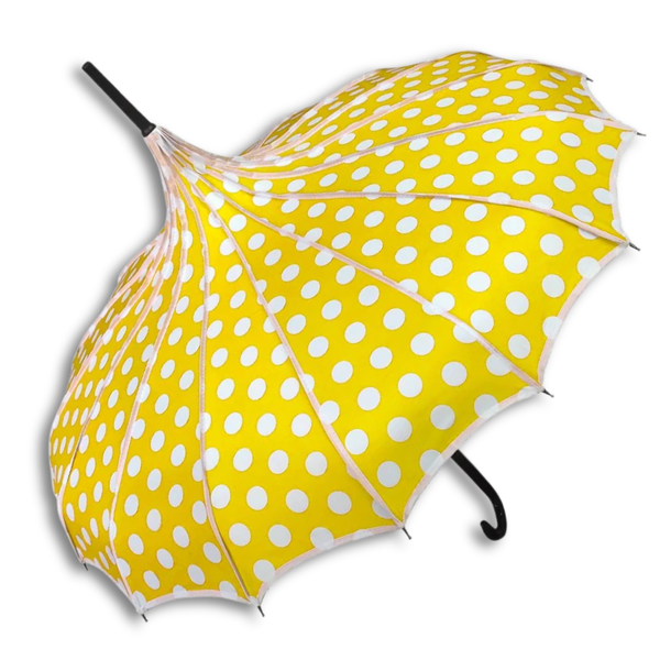 Yellow Polka Dot Ribbed Pagoda Umbrella