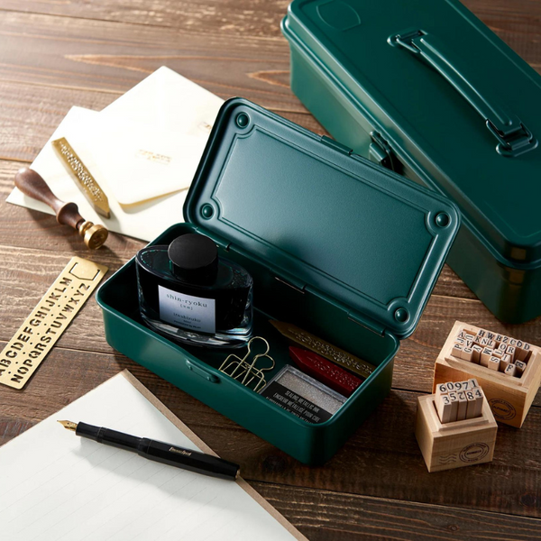 {back soon!} Antique Green T-190 Steel Stackable Storage Box