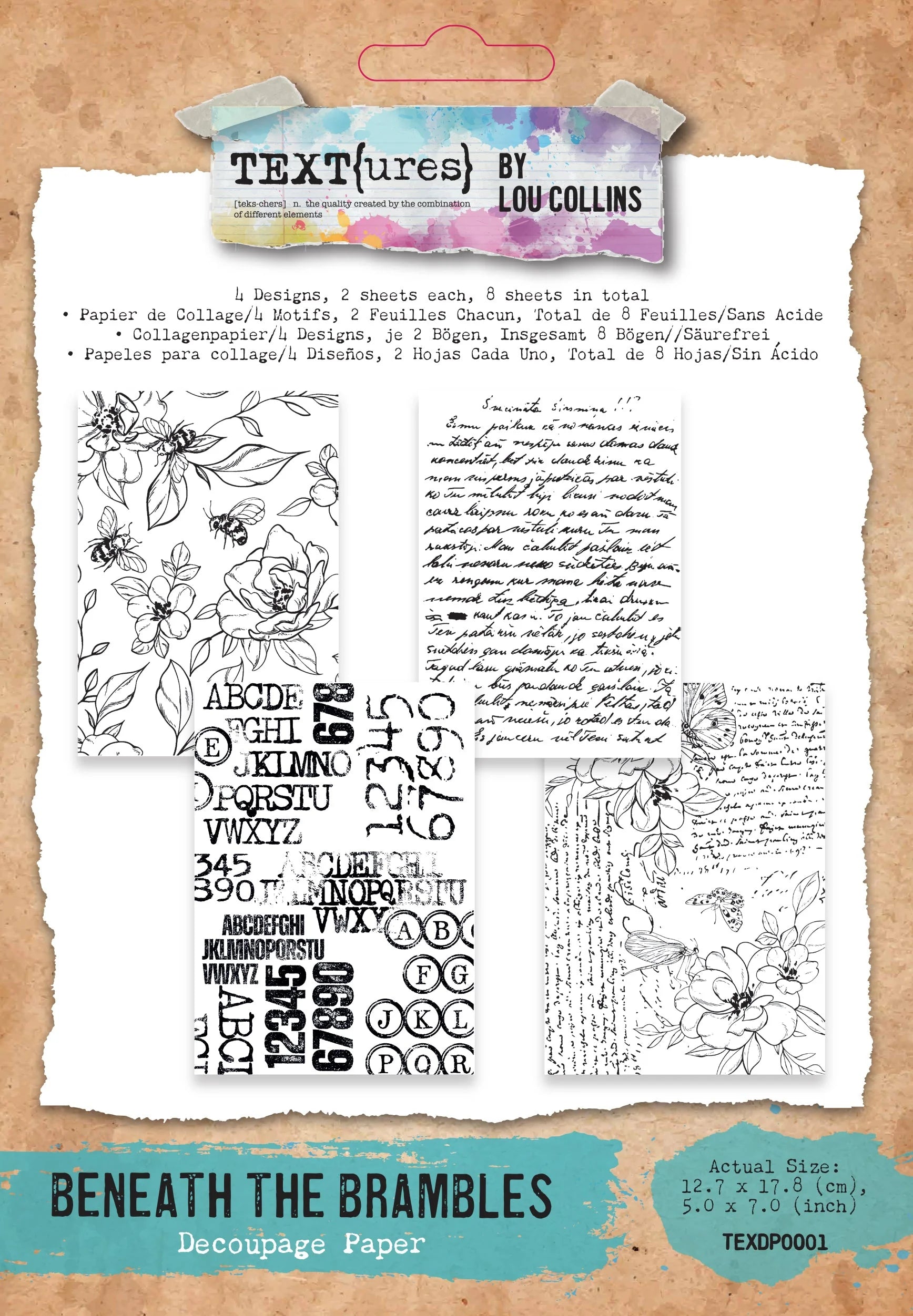 Beneath the Brambles TEXT{ures} 5x7 Decoupage Paper Pack