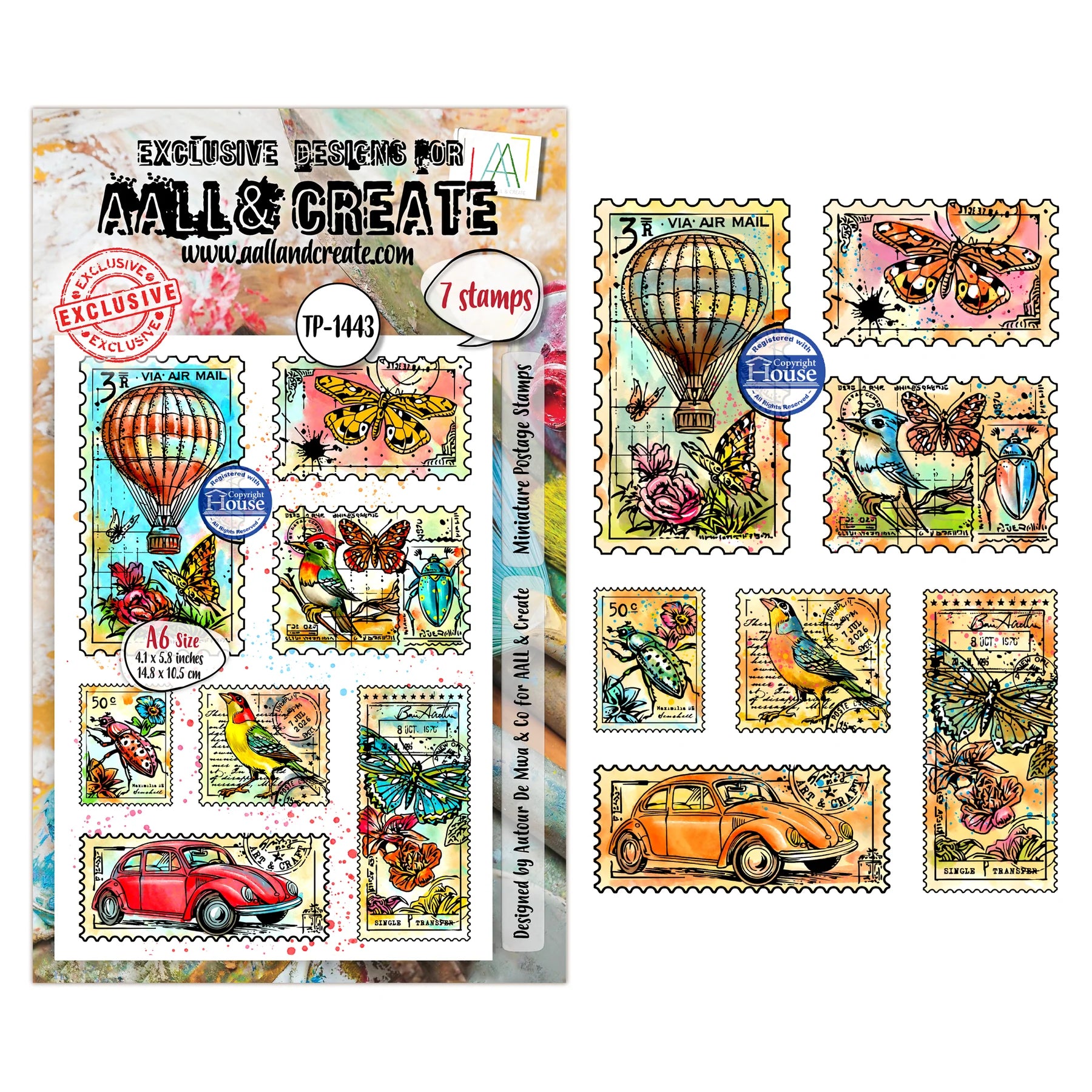 Miniature Postage Stamps A7 Clear Stamp Set No. 1443