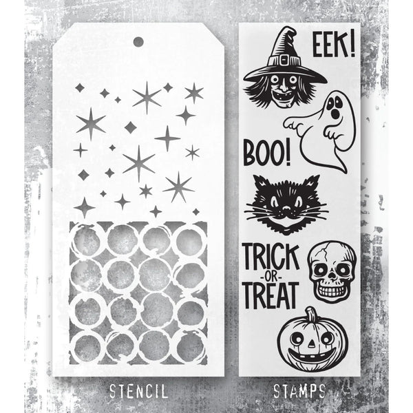 Retro Frights Mixed Media Stamp + Stencil Set {Halloween} | Tim Holtz