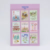 Sheet of Tokyo-themed stamps on a light purple background