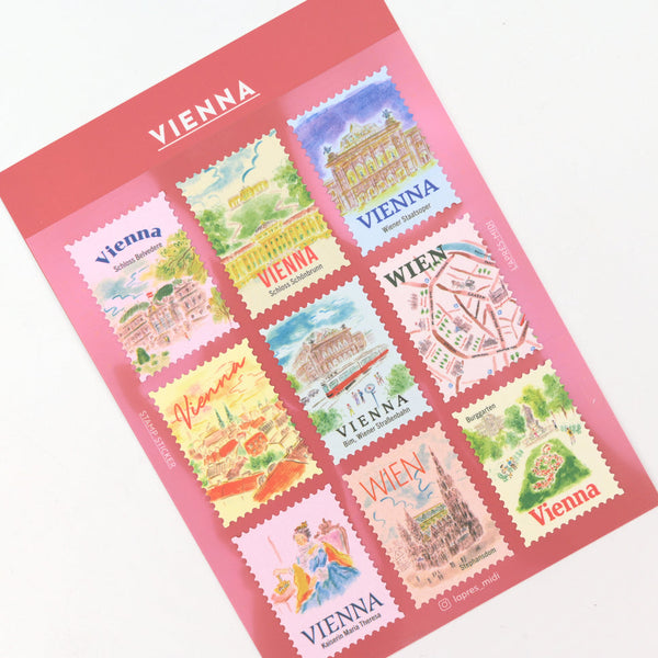 Collection of Vienna-themed stamp stickers