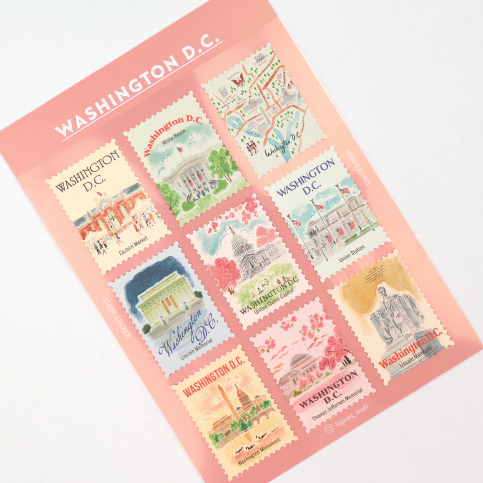 Sticker sheet with Washington, D.C. postage stamp designs