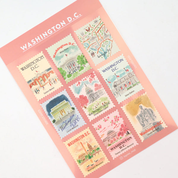 Sticker sheet with Washington, D.C. postage stamp designs