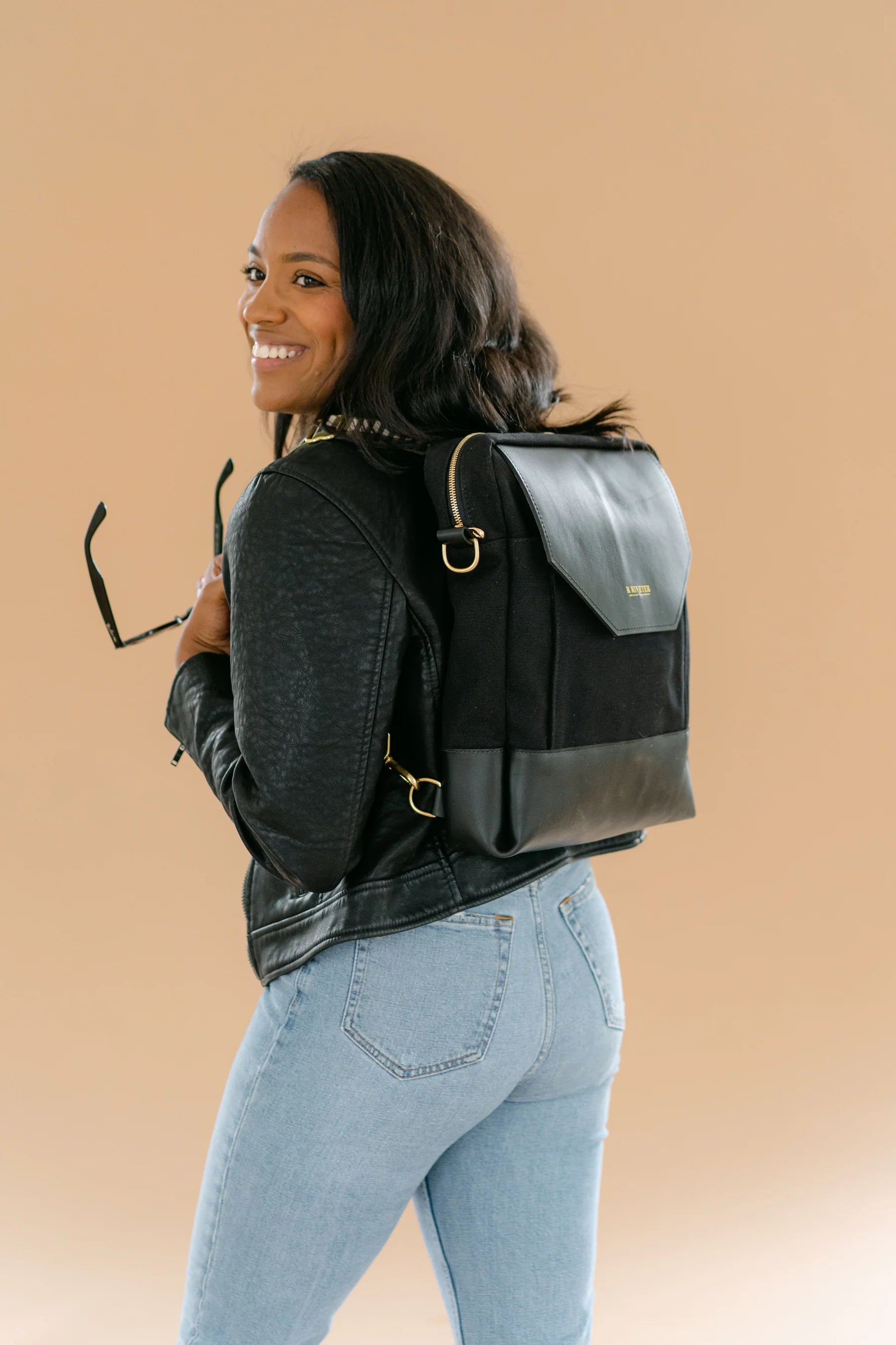 Corbin Signature Black Canvas + Leather Convertible Backpack
