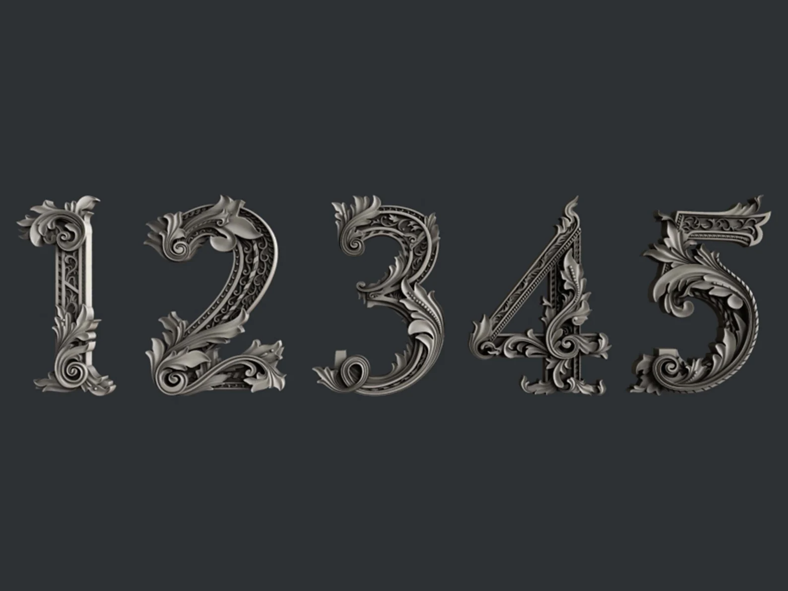 Moules en silicone 3D Zuri | Ensembles de chiffres baroques 