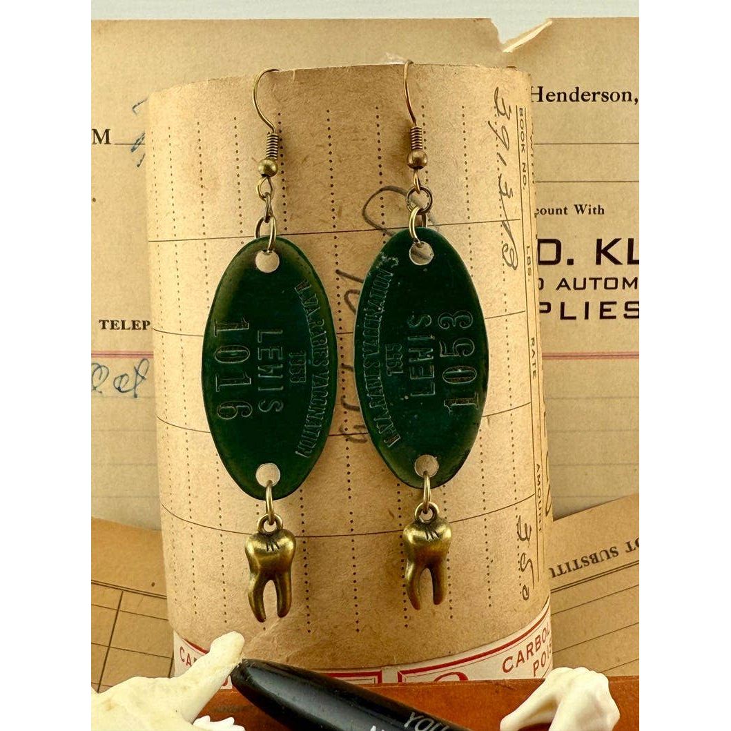 Bitin’ List Earrings | Vintage Rabies Vaccination Dog Tag