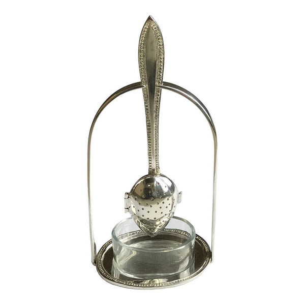 Silver-Plated Tea Strainer Spoon & Stand