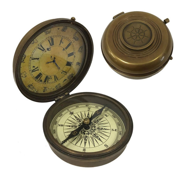 Compass and Clock with Hinged Lid