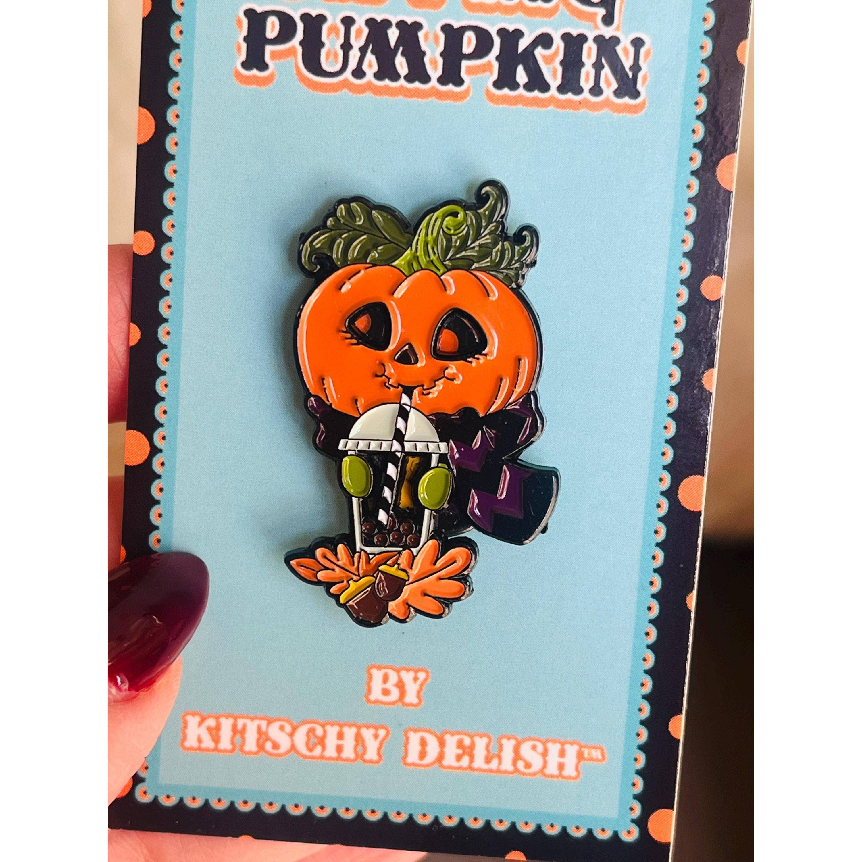 Sipping Pumpkin Sliding Enamel Pin