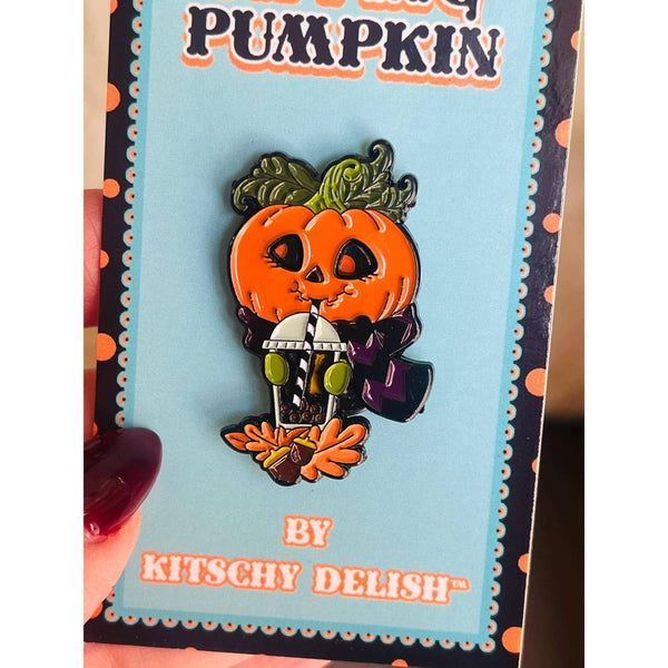 Sipping Pumpkin Sliding Enamel Pin
