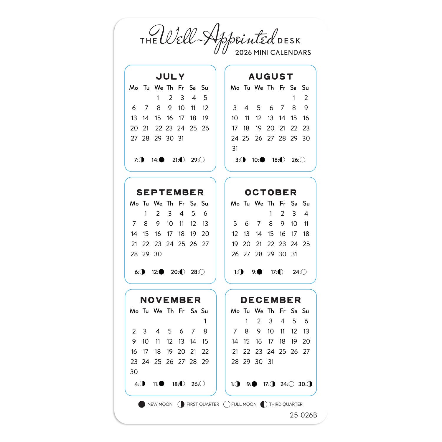 2026 Mini Monthly Calendar Sticker Sheet 2pk