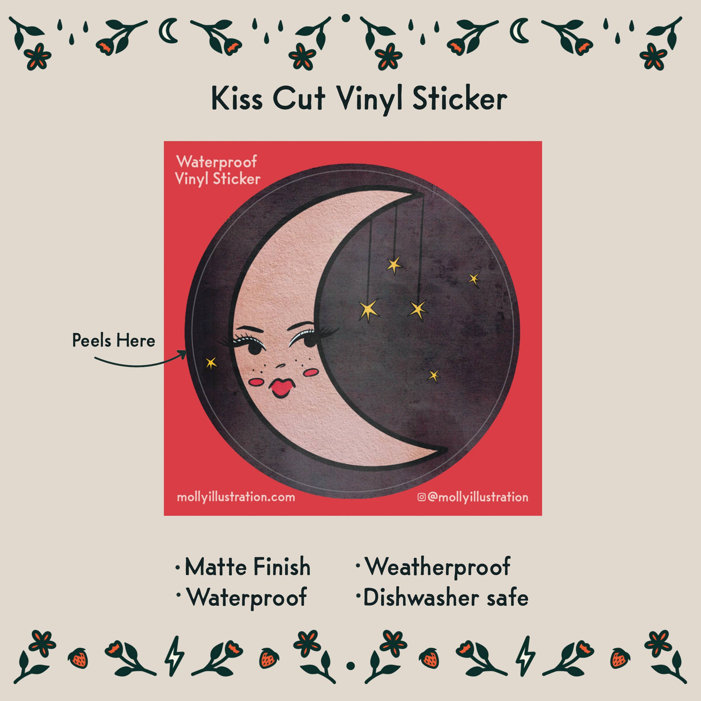 Pouty Moon Cartoon Vinyl Waterproof Sticker