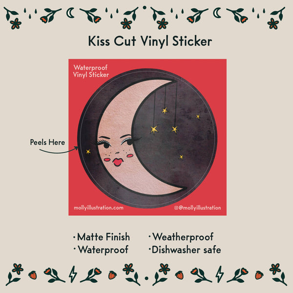 Pouty Moon Cartoon Vinyl Waterproof Sticker