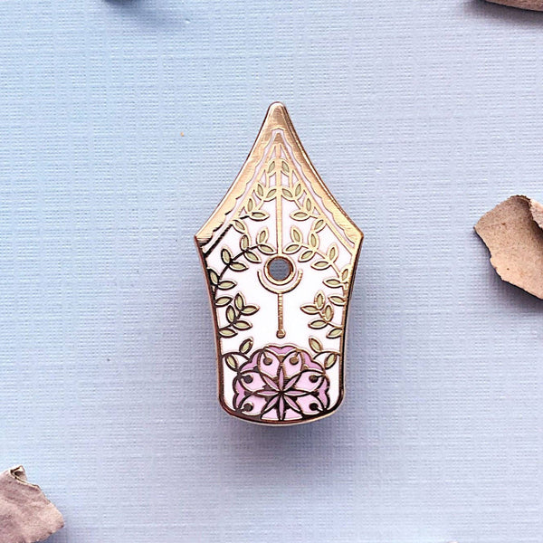 Floral Fountain Pen Enamel Pin