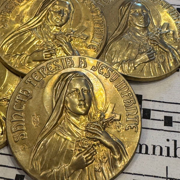 Antique/Vintage Gold Sancta Teresia A Jesu Infante Metal Pieces from Lourdes