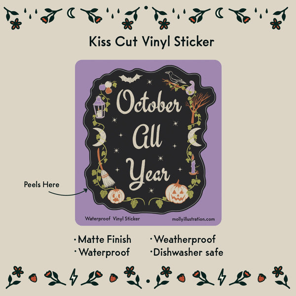 October All Year Halloween Waterproof Vinyl Sticker