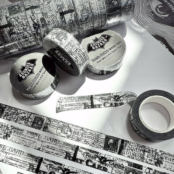 Postal Grunge Black and White Washi Tape