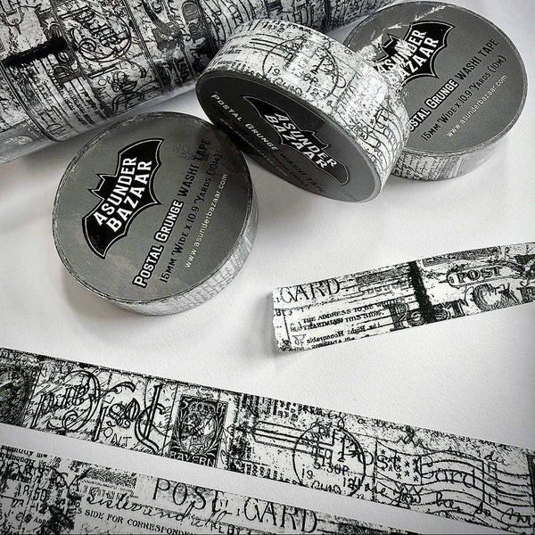 Postal Grunge Black and White Washi Tape
