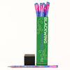 A set of limited edition pencils from Blackwing Volumes, featuring a green pencil body with pink and blue erasers, a decorative multicolor pencil with a pink eraser, and a small black box, all photographed on a clean white background.