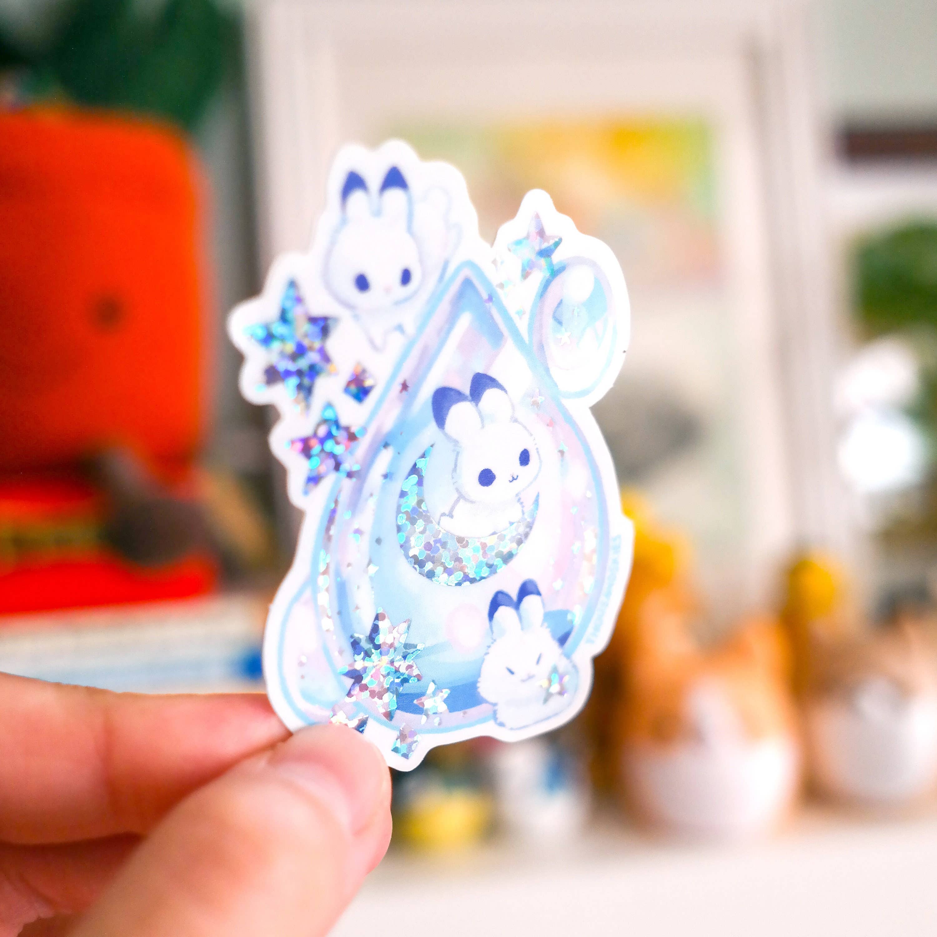 Moonstone and Bunnies Holographic Vinyl Sticker