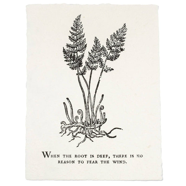 Black and white illustration of plants with roots and a quote on a white background