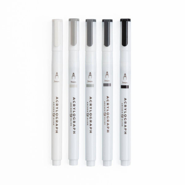 Grayscale Acrylograph 0.7mm Pens | Set of 5