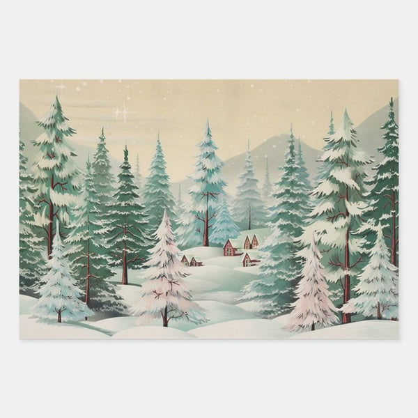 Vintage Painted Trees Christmas Wrapping Paper Trio
