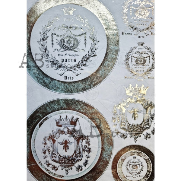 Gilded French Emblem Plates A4 Rice Paper