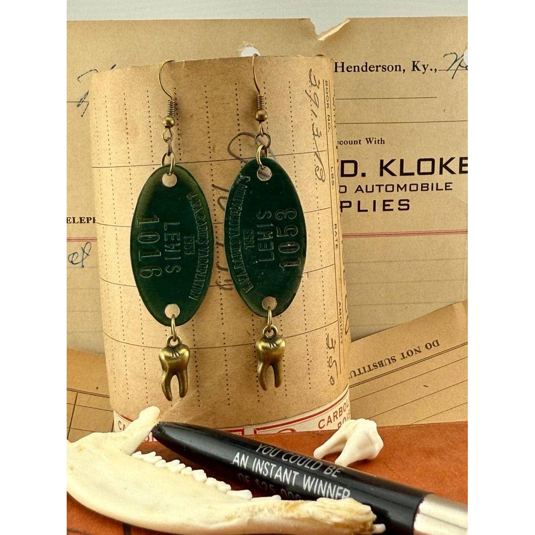 Bitin’ List Earrings | Vintage Rabies Vaccination Dog Tag