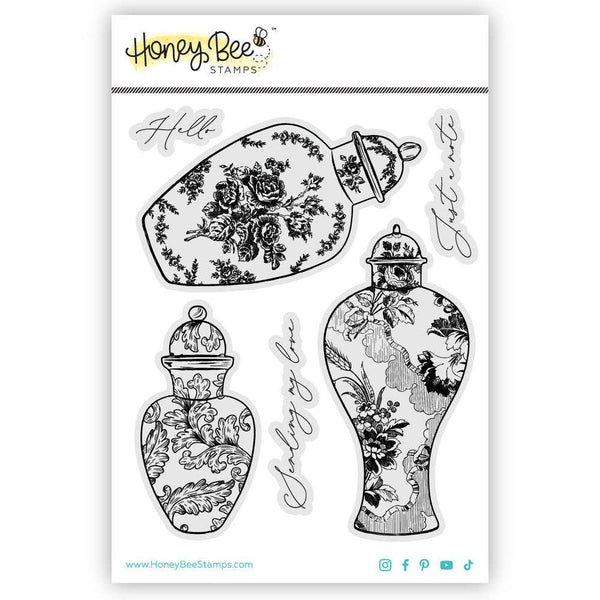 Ornate Ginger Jars 4x5 Rubber Cling Stamp Set