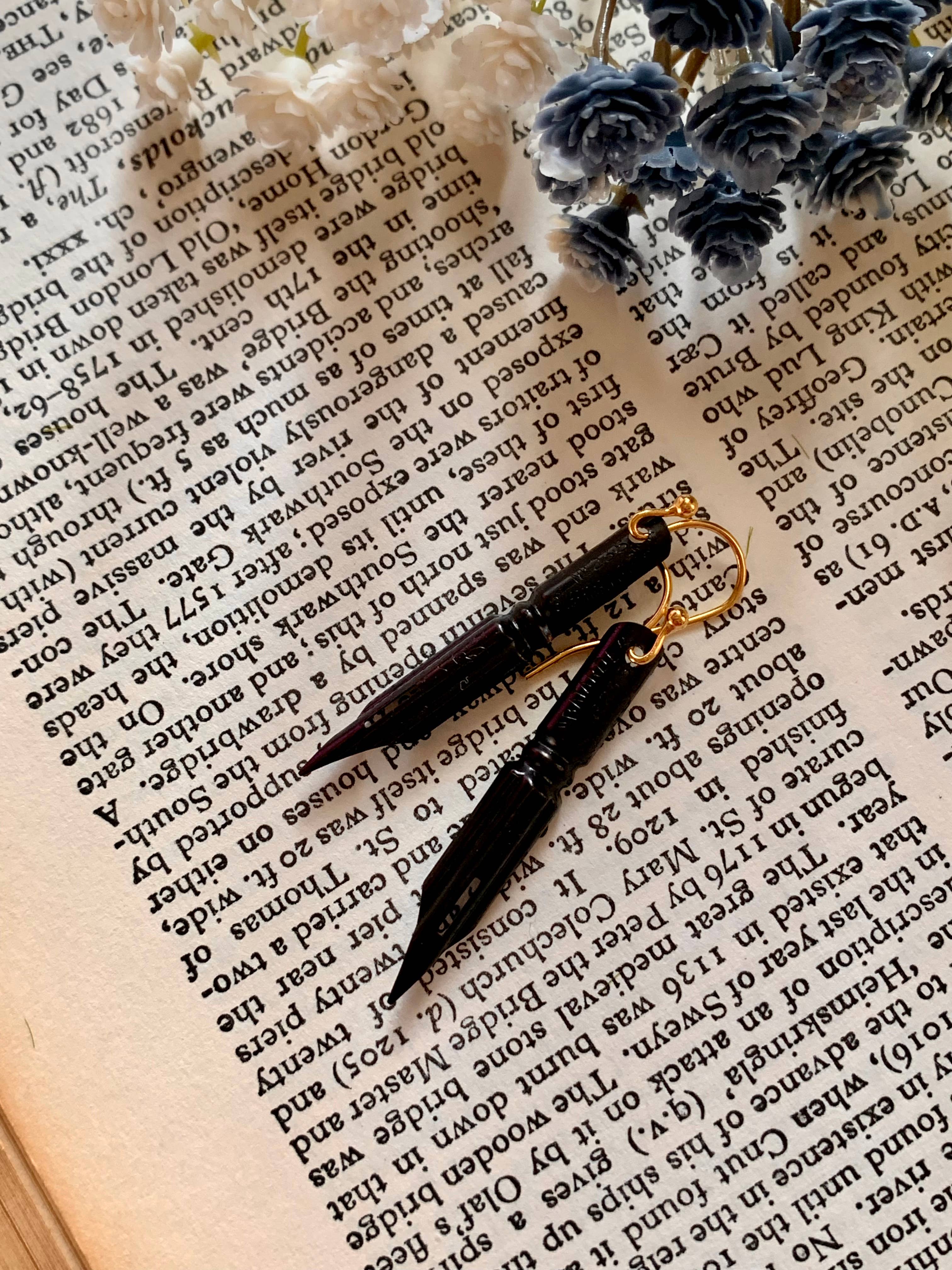 French Black Vintage Nib Earrings