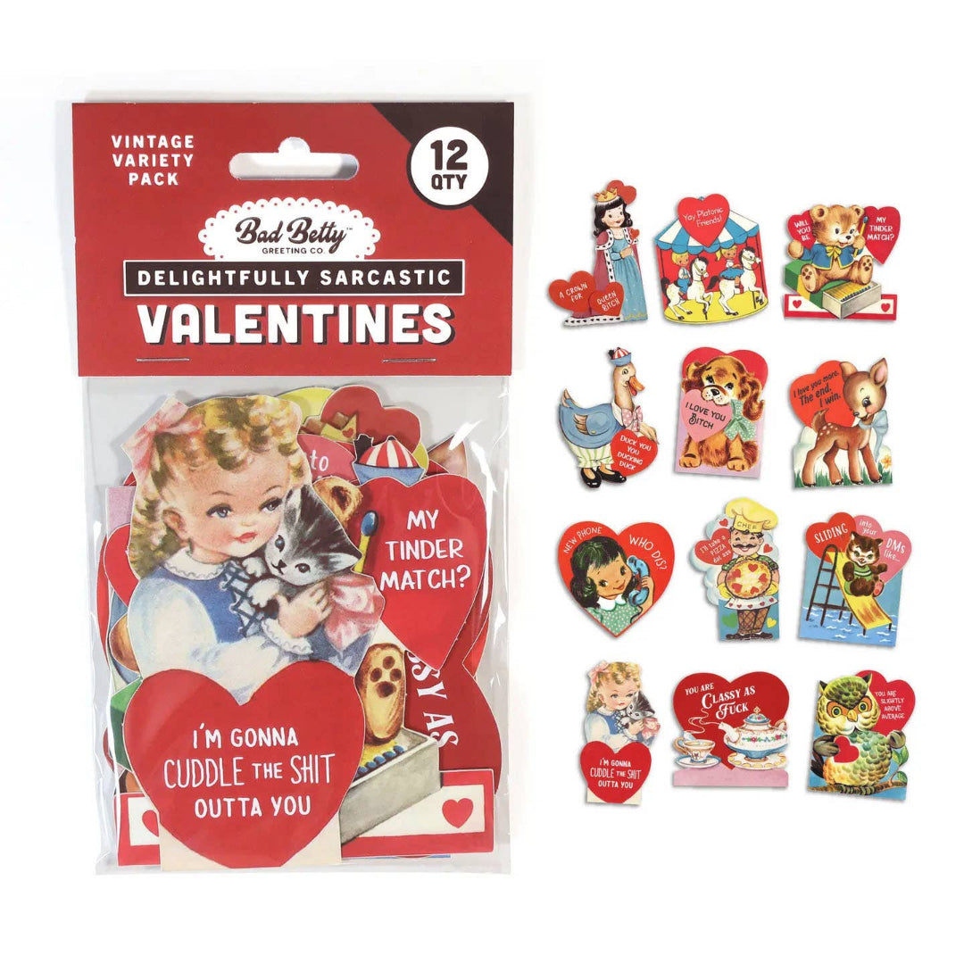 Vintage Die-cut Sarcastic Valentine's Day Cards | Set of 12