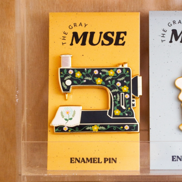 Floral Sewing Machine Interactive Enamel Pin