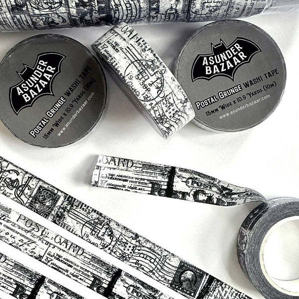 Postal Grunge Black and White Washi Tape