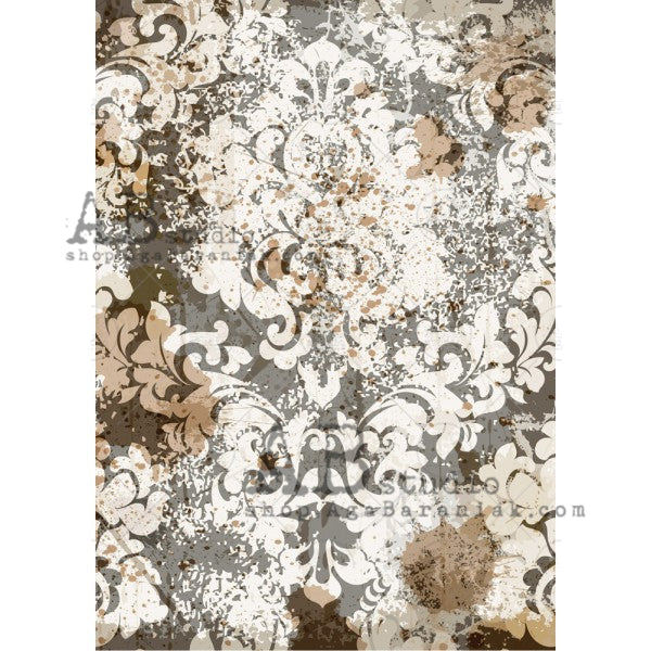 Black and Tan Damask A4 Rice Paper
