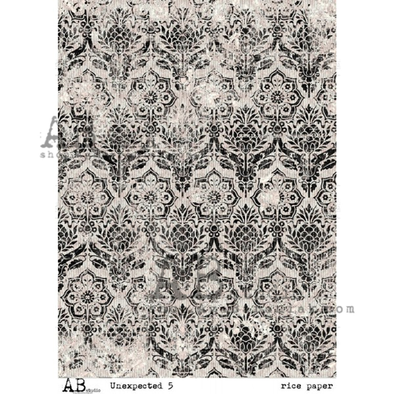 Black Damask Pattern Unexpected A4 Rice Paper