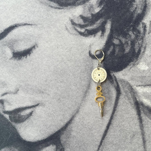 Vintage Watch Dial + Pocket Watch Key Earrings