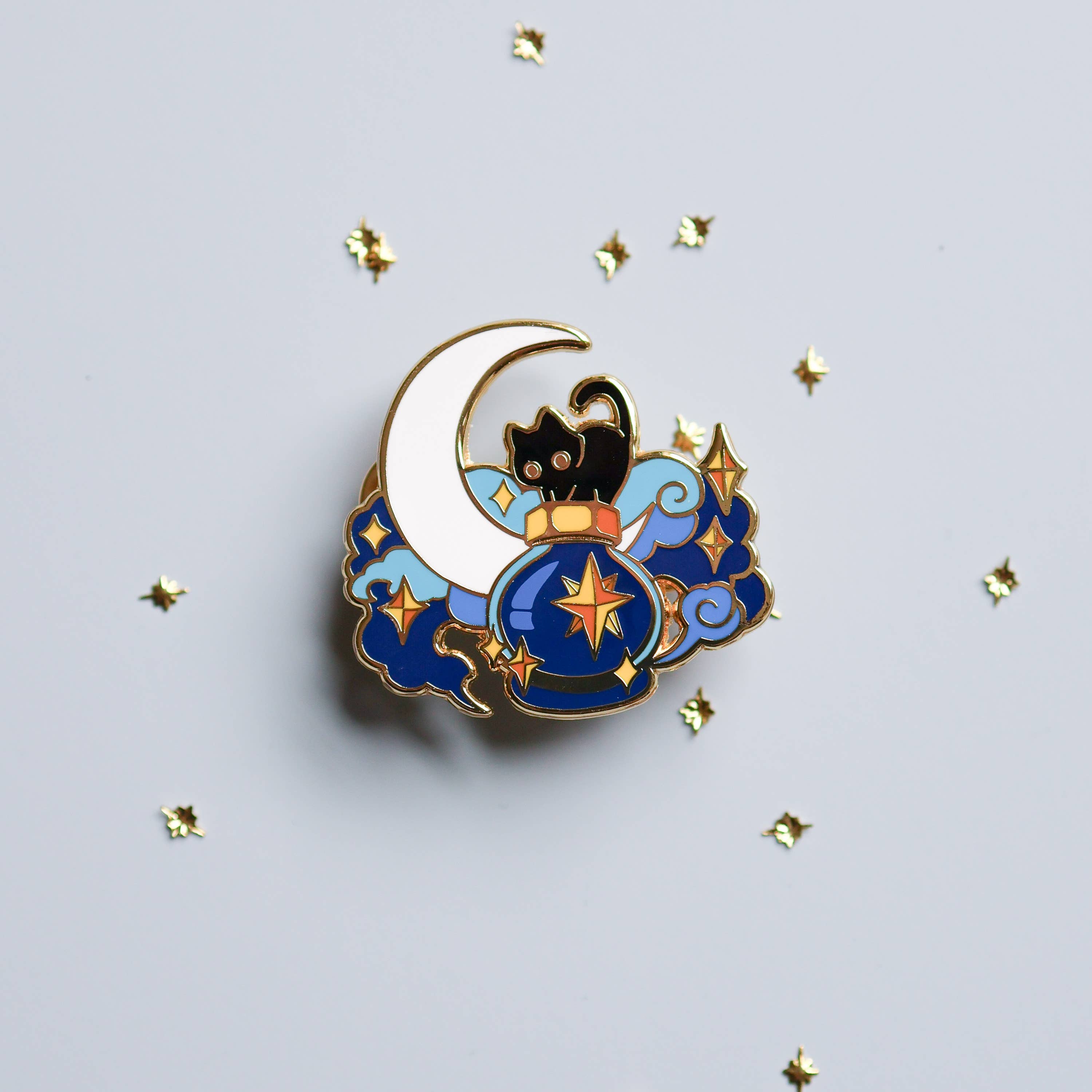 Deep Sky and a Black Cat Enamel Pin