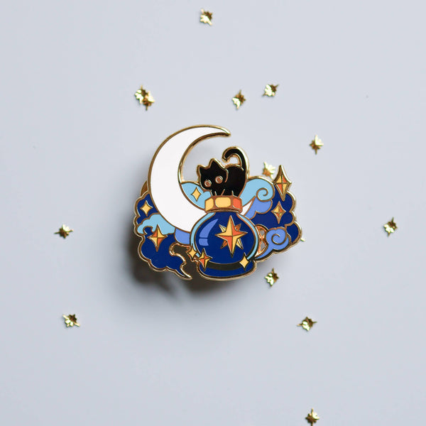 Deep Sky and a Black Cat Enamel Pin
