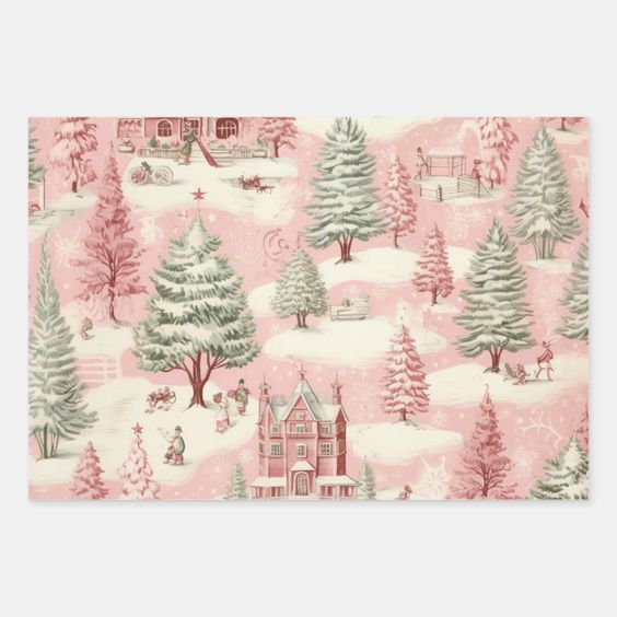 Vintage Pink Christmas Wrapping Paper Trio