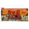 A rectangular zippered pouch with a colorful vintage-style illustration of two teddy bears in a canoe on a yellow background, with the text 'Bear Necessities' and a pink zipper pull.