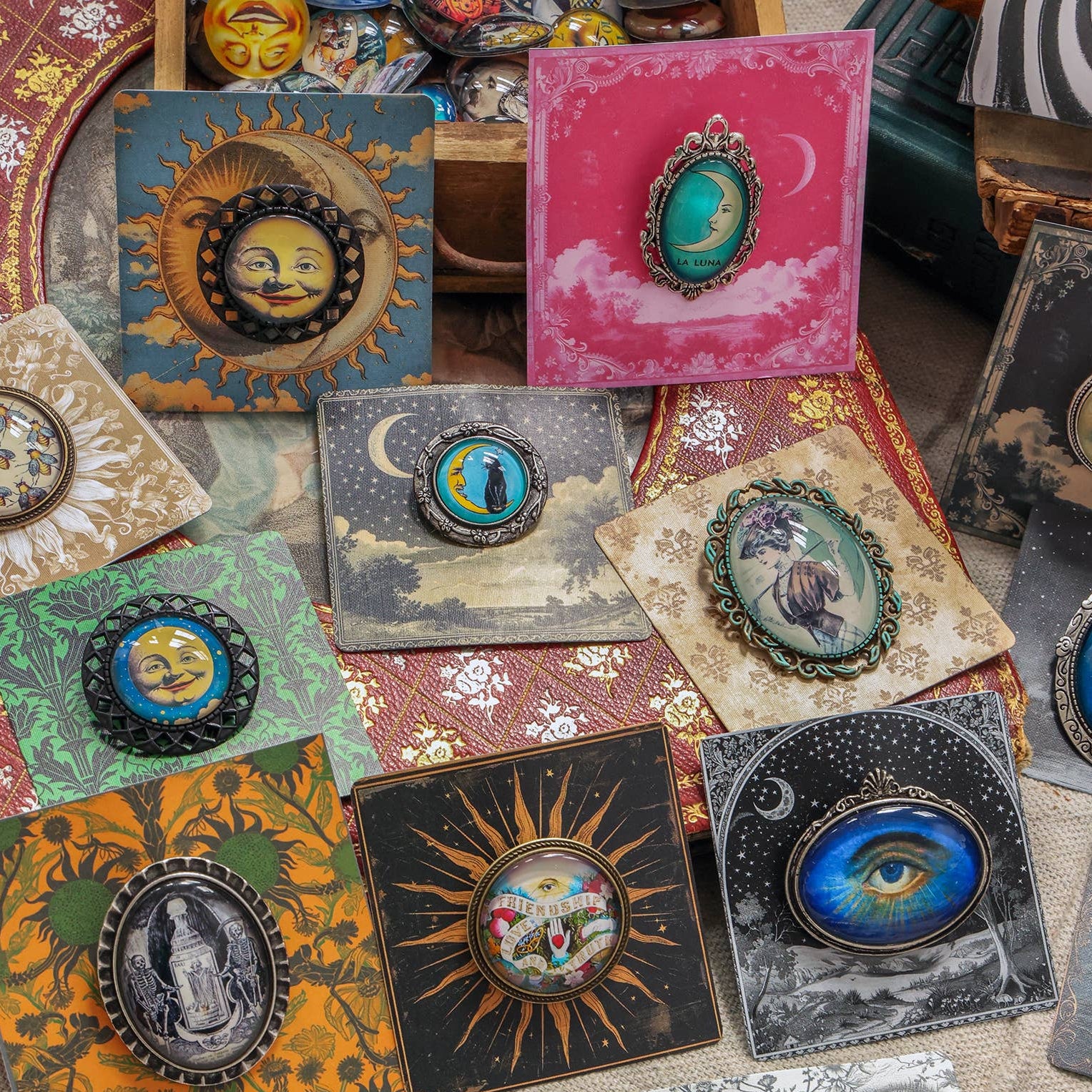 Handcrafted Vintage-Inspired Cabochon Pins/Pendants