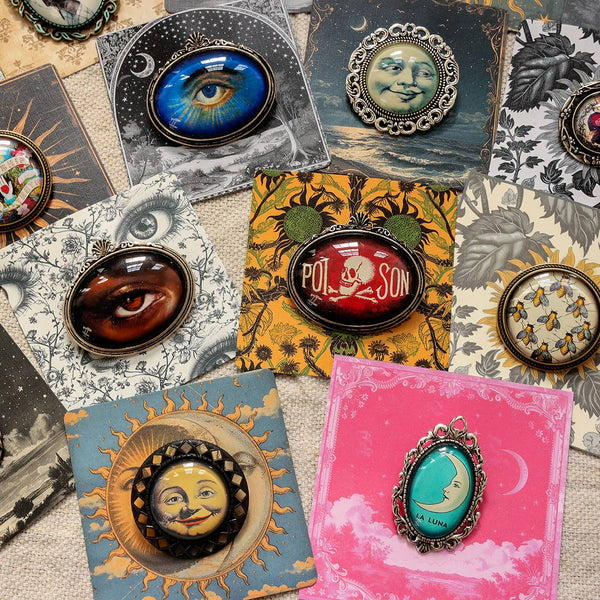 Handcrafted Vintage-Inspired Cabochon Pins/Pendants