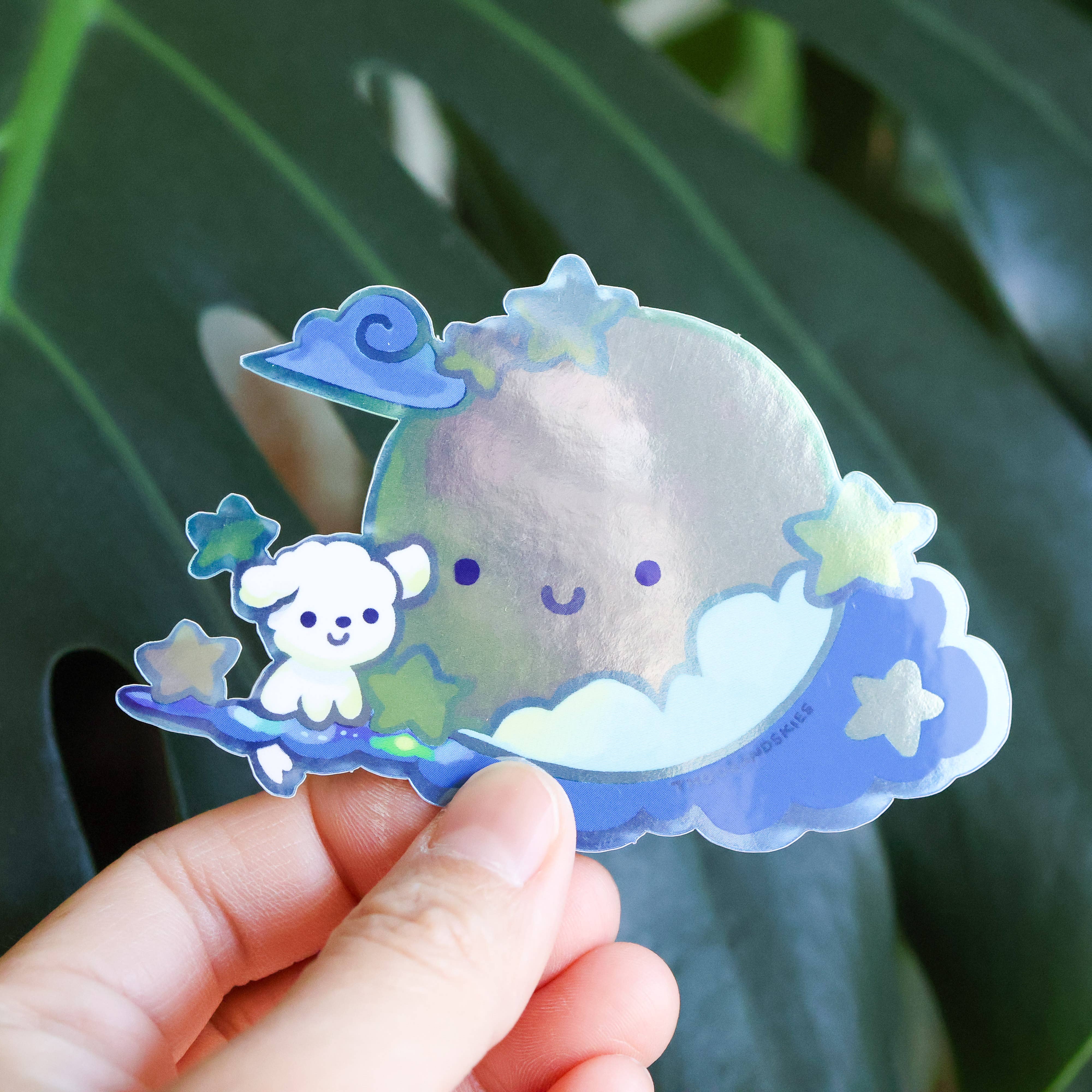 Fluffy and the Moon Holographic Vinyl Sticker