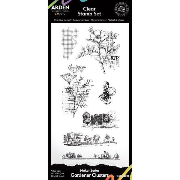 Arden Creative Studio Maker Series Gardener Clusters 4in x 8in Clear Stamp Set