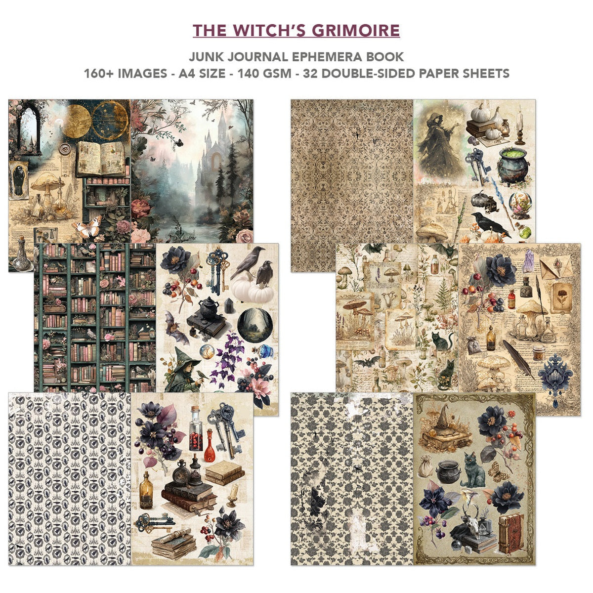 The Witch's Grimoire Junk Journal & Ephemera Book A4 32/Pkg